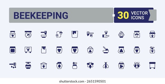 Beekeeping simple icon set. Containing honeybee, honeycomb, farming, farm and more. Honey And Bee modern icon set. Thin line icons set. Outline and solid pictogram.