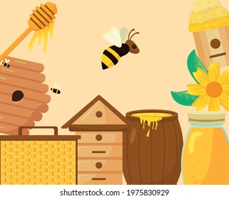 beekeeping tools equipment set icons