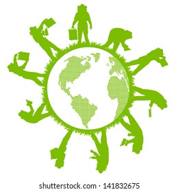 Beekeeping vector background ecology concept with green planet
