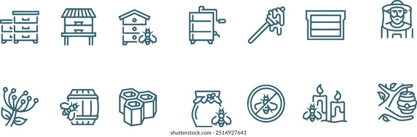beekeeping vector line icons set , bee icon . honey
