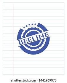 Beeline emblem draw with pen effect. Blue ink. Vector Illustration. Detailed.