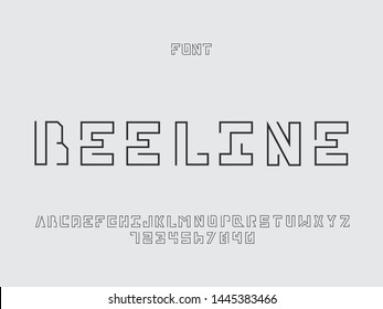 Beeline font. Vector alphabet letters and numbers. Typeface design. Typography Graphic