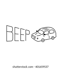 Beep icon vector. Line art car