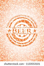 Beer abstract emblem, orange mosaic background