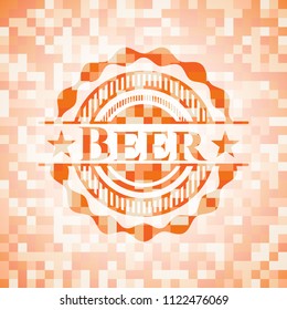 Beer abstract orange mosaic emblem with background