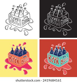 Beer ads, beer bottle and glass. Vector engraving illustration for web, poster, invitation to party. Hand drawn design element isolated on white background.