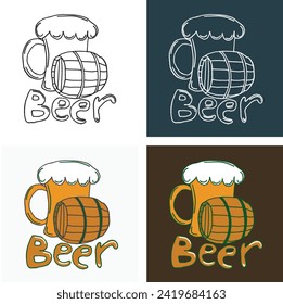Beer ads, beer bottle and glass. Vector engraving illustration for web, poster, invitation to party. Hand drawn design element isolated on white background.