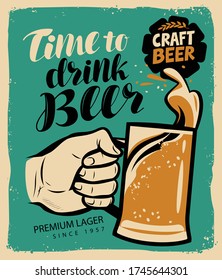 Beer advertising retro poster. Pub, brewery vector illustration