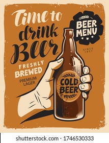 Beer advertising retro poster. Pub, brewery, restaurant vector illustration