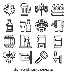 Beer and Alcohol Industry Icons Set on White Background. Vector