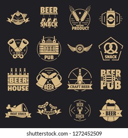 Beer alcohol logo icons set. Simple illustration of 16 beer alcohol logo vector icons for web