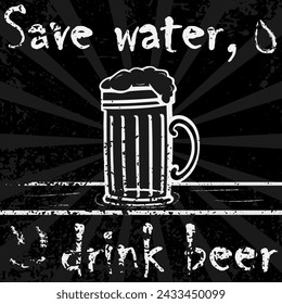 Cerveza. Alcohol. Ilustración vectorial. Para web y negocios. Ahorra agua, bebe cerveza. Silueta de un vaso de cerveza