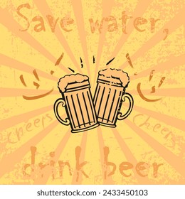 Beer. Alcohol. Vector Illustration. For web and business. Save water, drink beer. Silhouette of a glass of beer