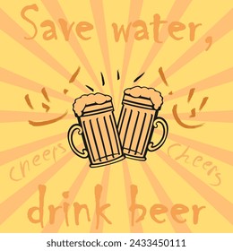 Beer. Alcohol. Vector Illustration. For web and business. Save water, drink beer. Silhouette of a glass of beer