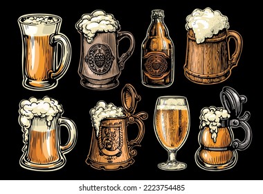 Beer, alcoholic drinks collection. Design elements vector set. Pub, bar concept vector illustration