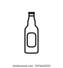 Beer, ale, cider glass bottle with a cap outline icon isolated on white. Minimalist line pictogram with editable stroke. Vector illustration for web design, apps, logo. Low-alcohol drinks concept