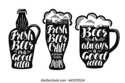 Beer, ale label set. Collection decorative elements for menu restaurant or pub, bar. Lettering, calligraphy vector illustration