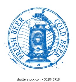 beer, ale vector logo design template. shabby stamp or drink, pub, brasserie icon