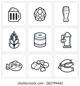 Beer and appetizer icons. Vector Illustration.