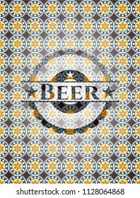 Beer arabic badge background. Arabesque decoration.