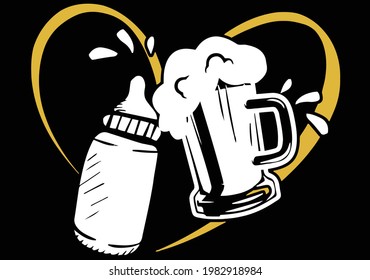 beer with baby bottle into love vector design