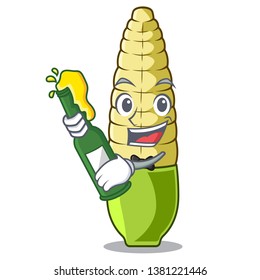 With beer baby corn fried on cartoon plate