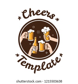 Beer background concept for banners, posters, flyers and promotional material. People in the pub clink mugs of beer. Friends having fun at the party.
Vector illustration in flat style.