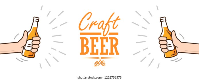 Beer background concept for banners, posters, flyers and promotional material. Two beer bottle attracts attention on a white background. Vector illustration isolated.