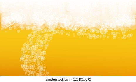 Beer background. Craft lager splash. Oktoberfest foam. Bavarian pint of ale with realistic white bubbles. Cool liquid drink for pab banner concept. Orange jug with beer background.