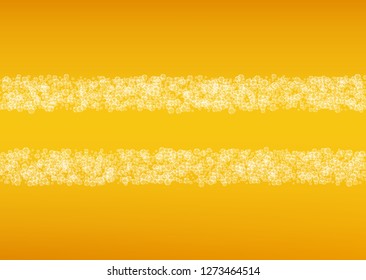 Beer background. Craft lager splash. Oktoberfest foam. Fresh pint of ale with realistic white bubbles. Cool liquid drink for bar menu layout. Golden cup with beer background.