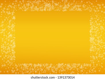 Beer background. Craft lager splash. Oktoberfest foam. pab menu design. Czech pint of ale with realistic white bubbles. Cool liquid drink for Orange glass with beer background.