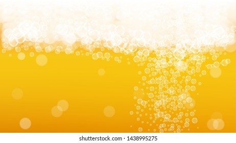 Beer background. Craft lager splash. Oktoberfest foam. pab banner template. Shiny pint of ale with realistic white bubbles. Cool liquid drink for Orange cup with beer background.