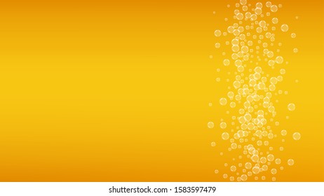 Beer background. Craft lager splash. Oktoberfest foam. Shiny pint of ale with realistic white bubbles. Cool liquid drink for pub menu concept. Gold cup with beer background.
