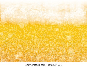 Beer background. Craft lager splash. Oktoberfest foam. Hipster pint of ale with realistic white bubbles. Cool liquid drink for pab menu design. Orange cup with beer background.