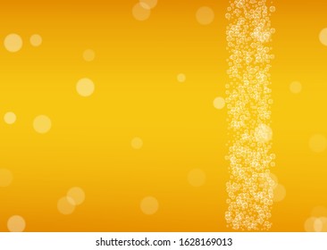 Beer background. Craft lager splash. Oktoberfest foam. Froth pint of ale with realistic white bubbles. Cool liquid drink for pub banner design. Golden jug with beer background.