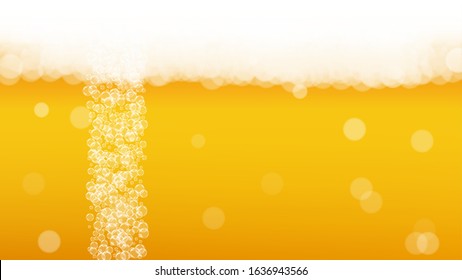 Beer background. Craft lager splash. Oktoberfest foam. Festive pint of ale with realistic white bubbles. Cool liquid drink for pub menu template. Orange glass with beer background.