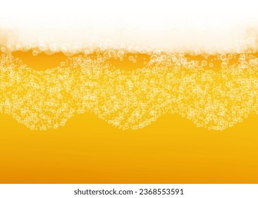 Beer background. Craft lager splash. Oktoberfest foam. bar banner template. Fresh pint of ale with realistic white bubbles. Cool liquid drink for Golden jug with beer background.