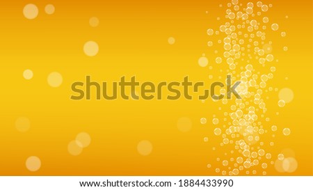 Beer background. Craft lager splash. Oktoberfest foam. Pale pint of ale with realistic white bubbles. Cool liquid drink for pub flyer layout. Golden jug with beer background.