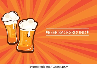 beer background with beer glass for banner, invitation and greeting. beer mug with flowing beer on abstract orange background