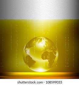  Beer background with globe. Conceptual vector illustration