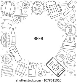 Beer background from line icon. Linear vector pattern