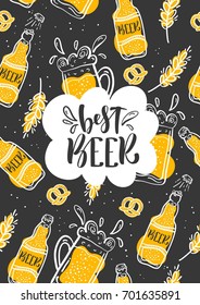Beer background. Menu for restaurant or cafe. Design template with hand-drawn graphic elements.