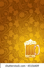 BEER Background with ornaments from the branches of hops. Vector image.