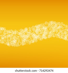 Beer background with realistic bubbles. Cool beverage for restaurant menu design, banners and flyers. Yellow square beer background with white frothy foam. Cold pint of golden lager or ale.