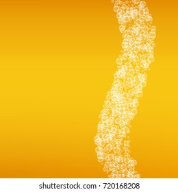 Beer background with realistic bubbles. Cool beverage for restaurant menu design, banners and flyers. Yellow square beer background with white frothy foam. Cold glass of ale for brewery design.