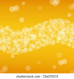 Beer background with realistic bubbles. Cool beverage for restaurant menu design, banners and flyers. Yellow square beer background with white frothy foam. Cold pint of golden lager or ale.