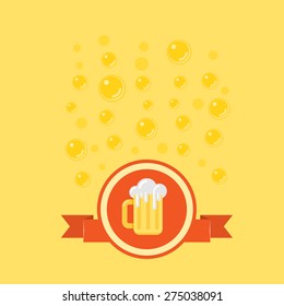 Beer badge with a bubbles on background. Yellow template for beer related design.