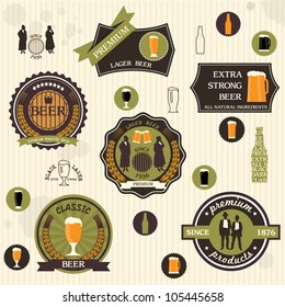   Beer badges and labels in retro style design. Vector set