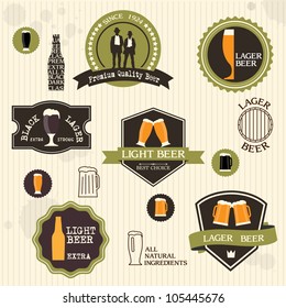 Beer badges and labels in vintage style design. Vector set