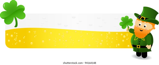Beer banner with a leprechaun and a shamrock